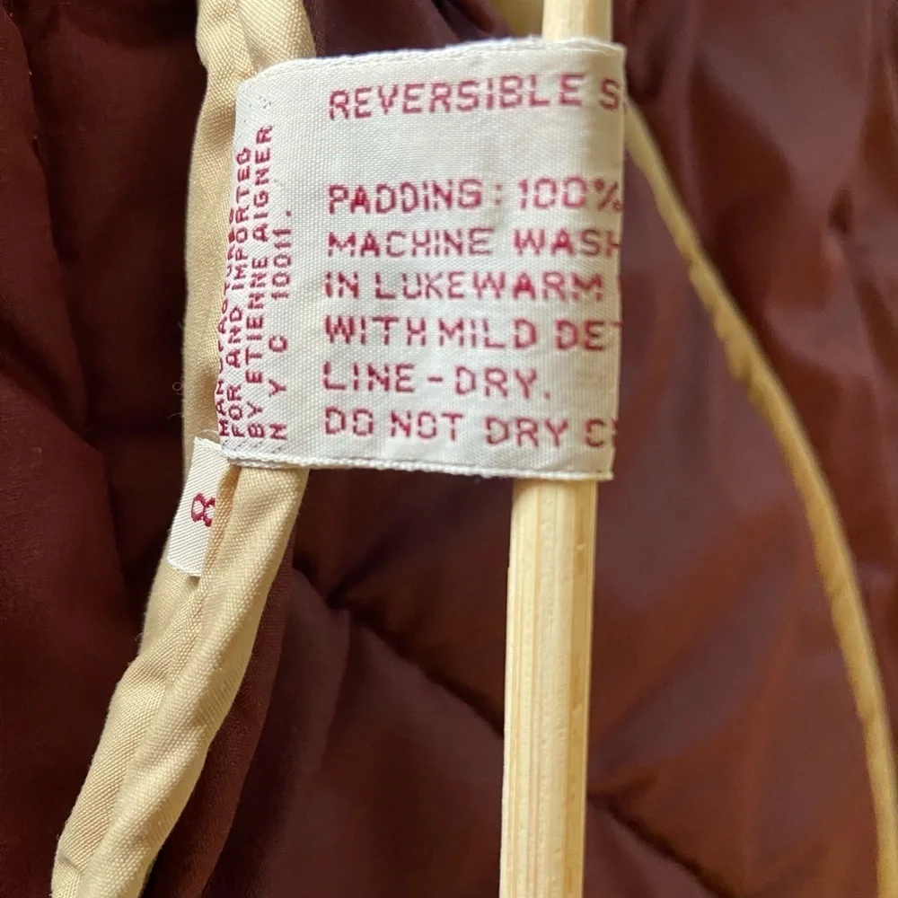 Vintage Etienne Aigner Reversible Puffer Coat Burgundy Tan Size 8 - Picture 10 of 10
